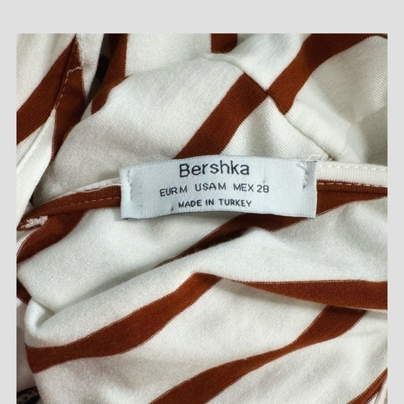 Bershka Anthropologie Jumpsuit Brown White Stripe Convertible Belted Cropped Leg - Picture 15 of 16